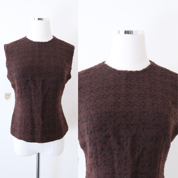 NWT Vintage 1950s Wooly Shell Top Sleeveless Brown Metal Zipper Back - Picture 1 of 12